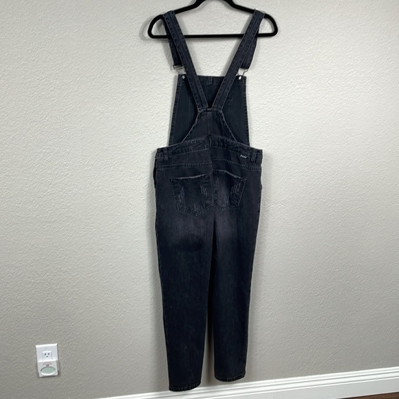 Risen Jeans Black Distressed Overalls Cotton Rigid Denim Sz S - Picture 7 of 14